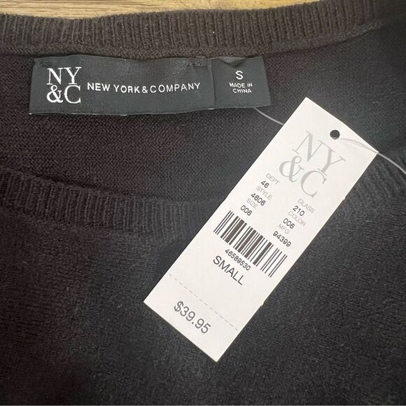 NY&C Dolman Sleeve Sweater Knit Top Womens Small Black Short Sleeve Pullover - Picture 4 of 6